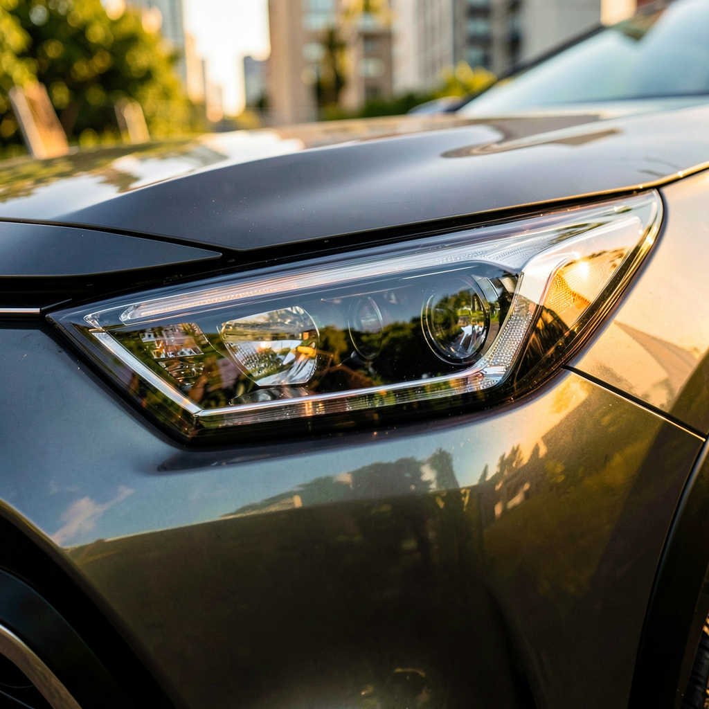 Intérieur de la Toyota RAV4 2025 avec tableau de bord numérique et commande de climatisation. L'accent est mis sur la voiture hybride