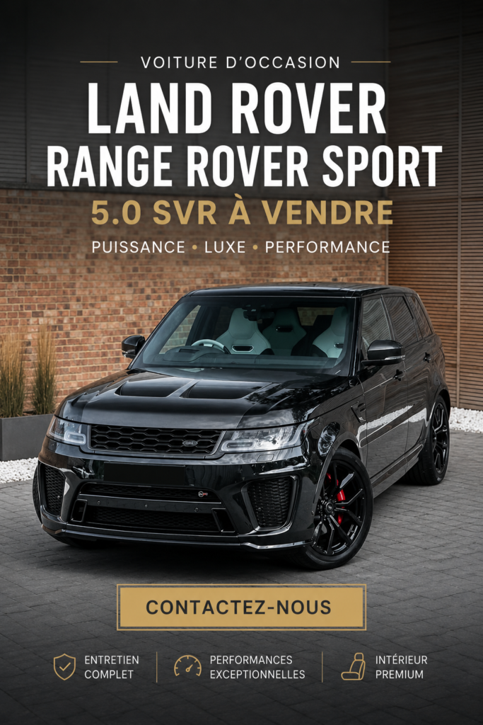 Un luxe SUV Range Rover Sport SVR stationné dans un cadre naturel