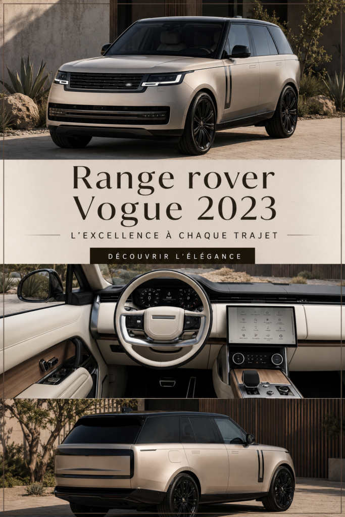Vue extérieure du Range Rover Vogue 2023 à la mise au point détaillée avec son design élégant.