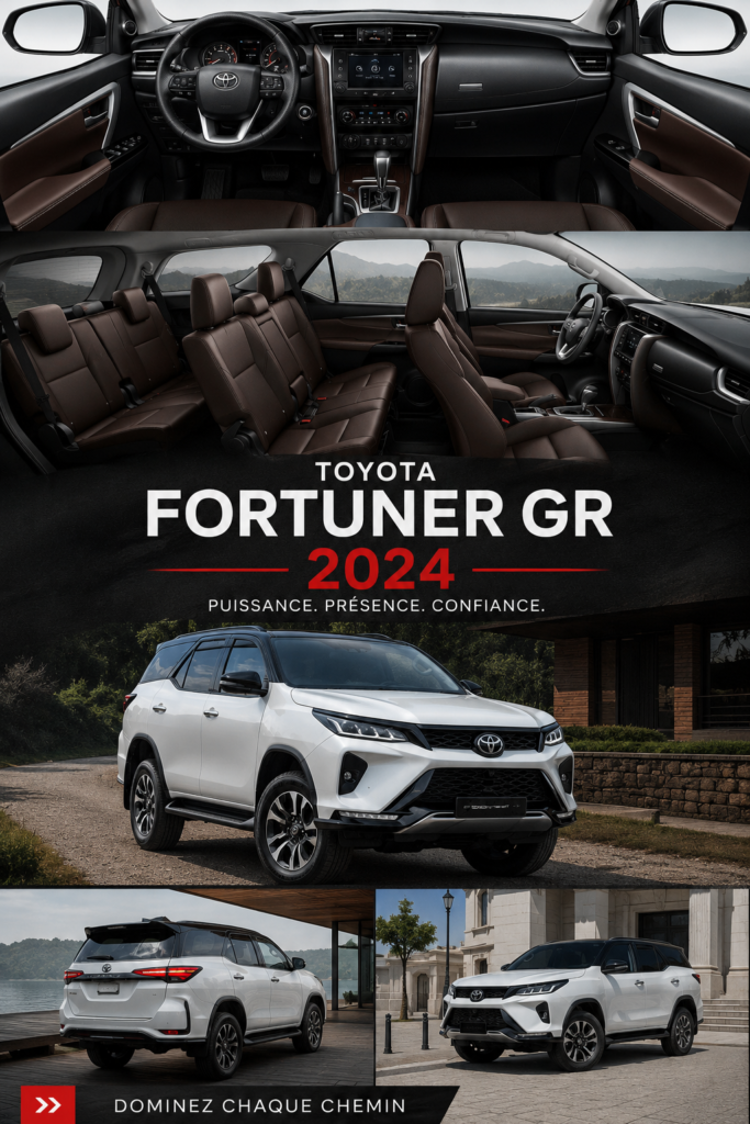 Vue extérieure du Toyota Fortuner GR 2024, un SUV élégant prêt pour l'aventure.