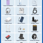Un smartphone avec divers accessoires colorés pour personnaliser l'appareil.