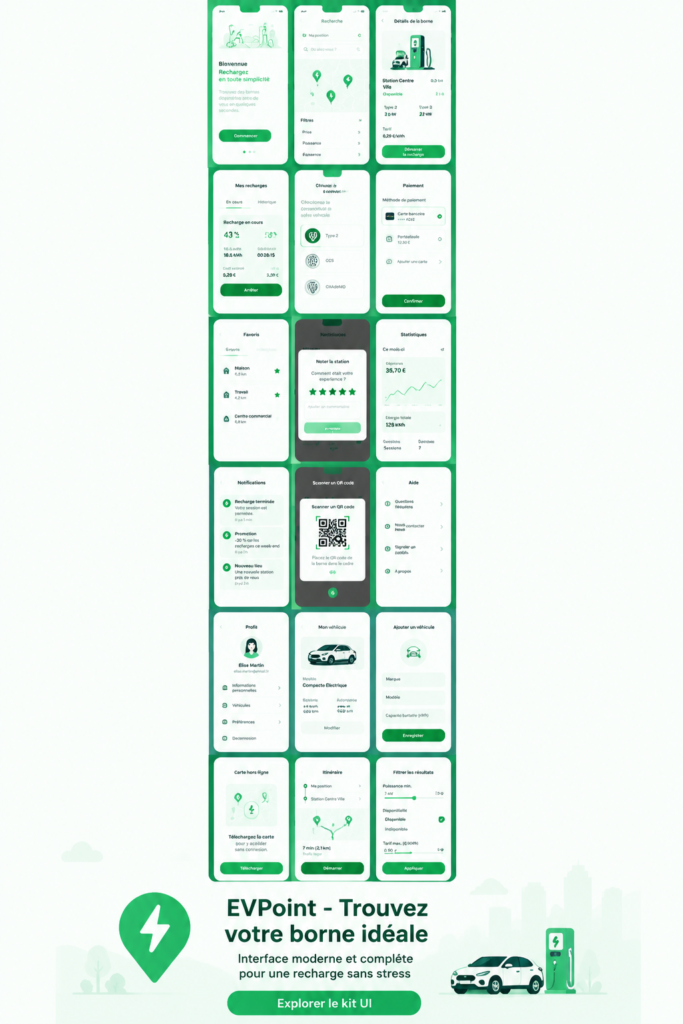 Image de l'interface d'une application de bornes de recharge pour véhicules électriques