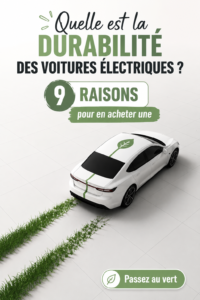 Femme conduisant une voiture électrique dans un paysage urbain verdoyant.