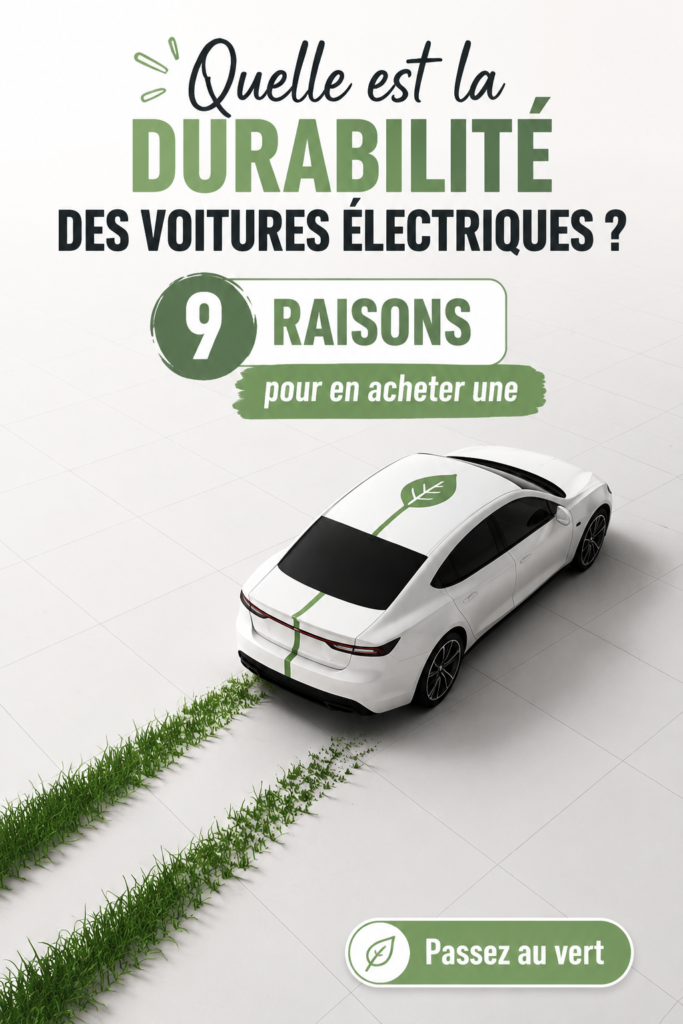 Femme conduisant une voiture électrique dans un paysage urbain verdoyant.