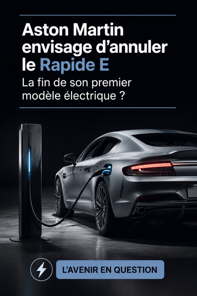 Aston Martin Rapide E en exposition, marque emblématique de voitures de luxe.