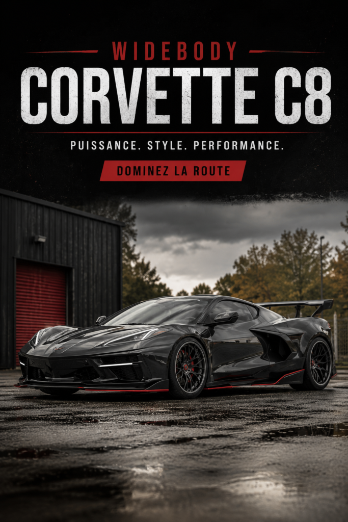 Corvette C8 large avec un design dynamique et puissant.