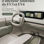 Concept futuriste intérieur de la KIA EV3, mettant en avant la durabilité et le design innovant.