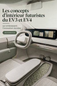 Concept futuriste intérieur de la KIA EV3, mettant en avant la durabilité et le design innovant.