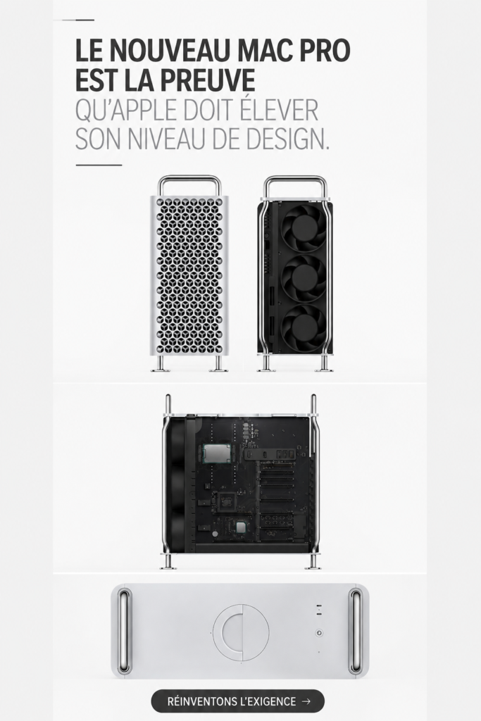 Vue d'un Mac Pro avec des lignes de design modernisées