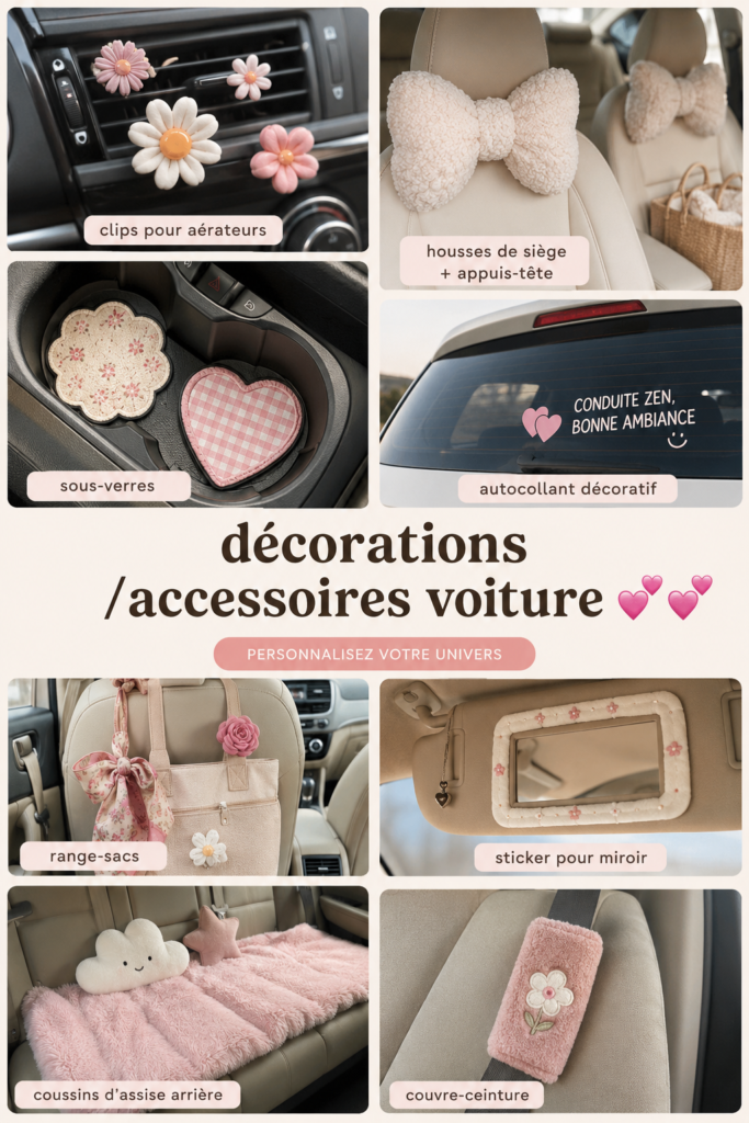 Une voiture joliment décorée avec des accessoires élégants
