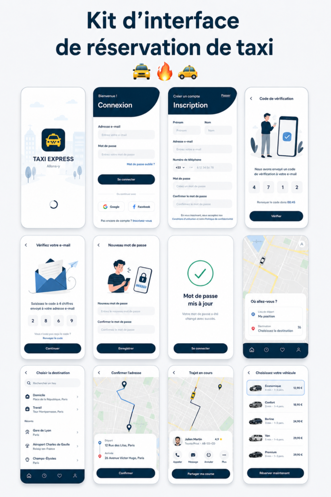 Exemple d'application de réservation de taxi avec un kit UI convivial