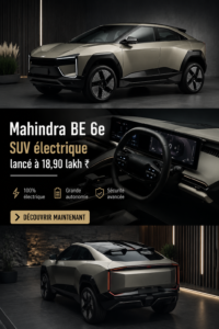 Le nouveau SUV électrique Mahindra BE 6e en stationnement, alliant modernité et technologie.