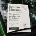 Un écran d'ordinateur avec divers mockups PSD affichés pour le design graphique.