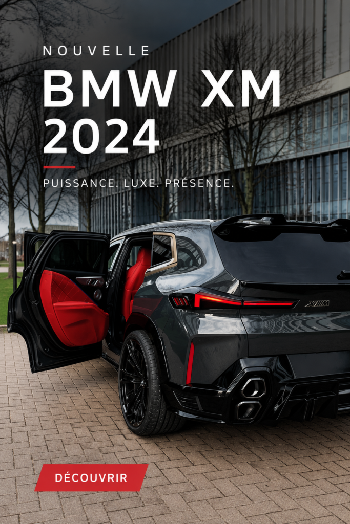 BMW XM 2024 garé sur une route pittoresque, mettant en valeur son design moderne