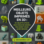 Vue de plusieurs objets imprimés en 3D sur une table, illustrant leur utilité et innovation.