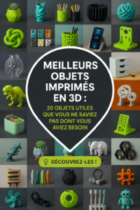 Vue de plusieurs objets imprimés en 3D sur une table, illustrant leur utilité et innovation.