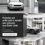 Une voiture Polestar électrique sur une route ensoleillée, symbolisant l'innovation durable