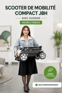 Scooter de mobilité compact JBH avec dossier, idéal pour le confort des utilisateurs