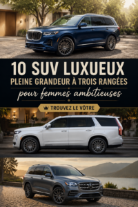Un SUV de luxe avec une troisième rangée à l'extérieur sur une route panoramique