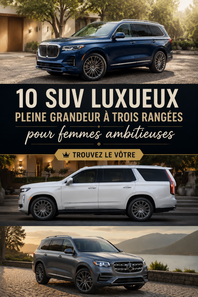 Un SUV de luxe avec une troisième rangée à l'extérieur sur une route panoramique