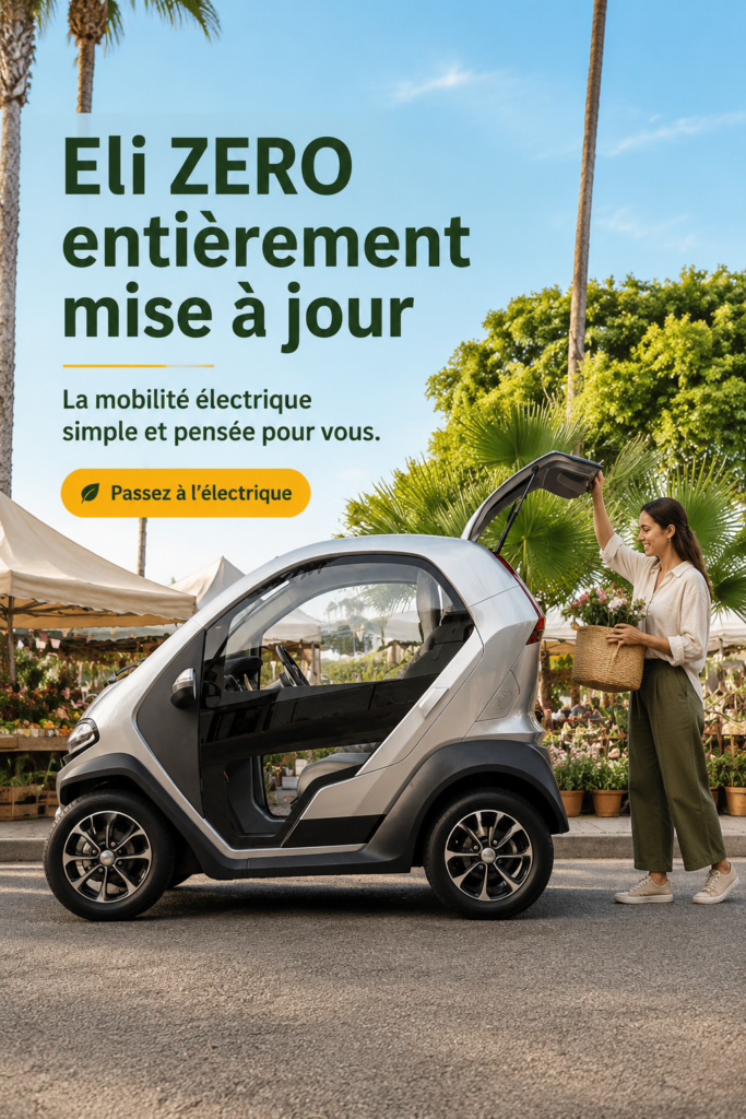 Voiture électrique Eli ZERO sur une route ensoleillée