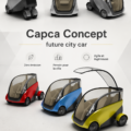 La Capca Concept, une voiture urbaine au design futuriste, garée dans un environnement citadin.