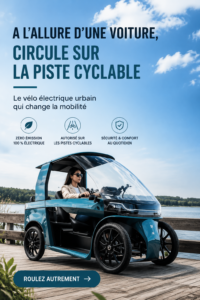 Vue du CityQ, un vélo électrique moderne adapté à la circulation urbaine.