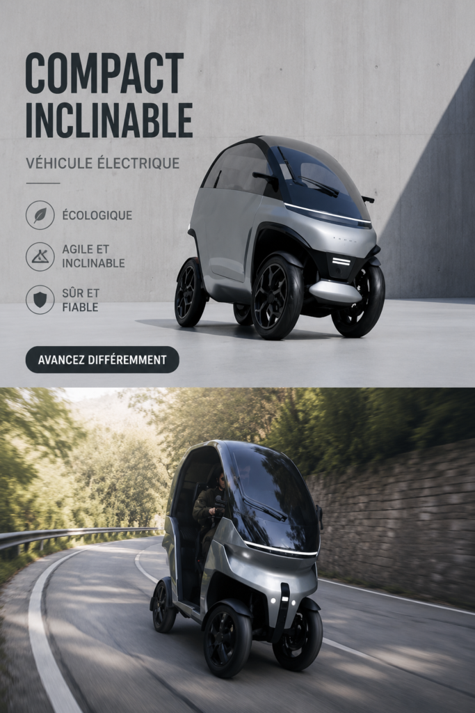 Un Compact Tilting EV élégant stationné dans un cadre urbain moderne.
