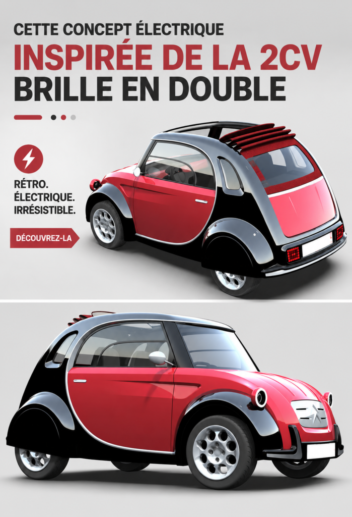 Concept électrique inspiré de la Citroën 2CV aux couleurs bi-ton et design moderne