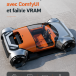 Interface utilisateur de ComfyUI sur un ordinateur montrant des designs créatifs.