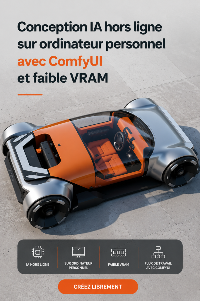 Interface utilisateur de ComfyUI sur un ordinateur montrant des designs créatifs.