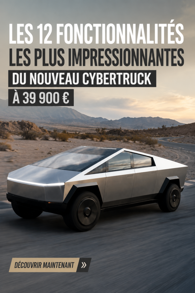 Image du Cybertruck Tesla, montrant son design futuriste et ses fonctionnalités innovantes.