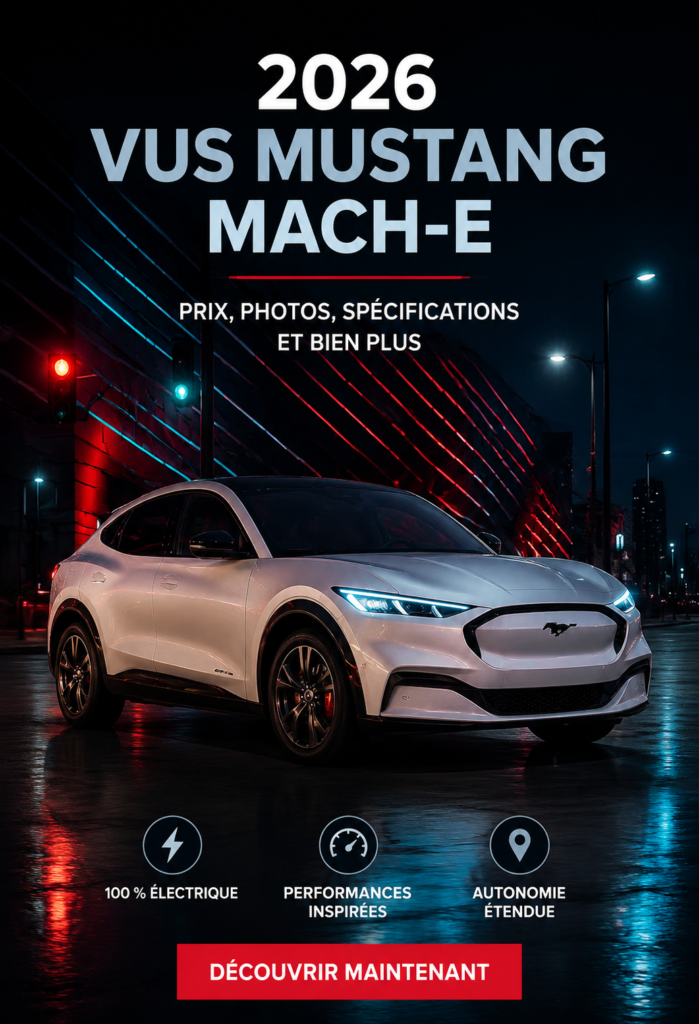 Photo de la Ford Mustang Mach-E 2026, un SUV électrique moderne et élégant.