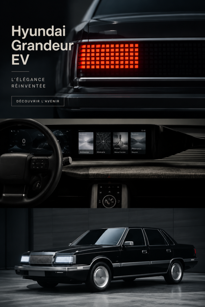 Hyundai Grandeur EV éclairée sous le soleil, représentant l'avenir de la mobilité électrique.