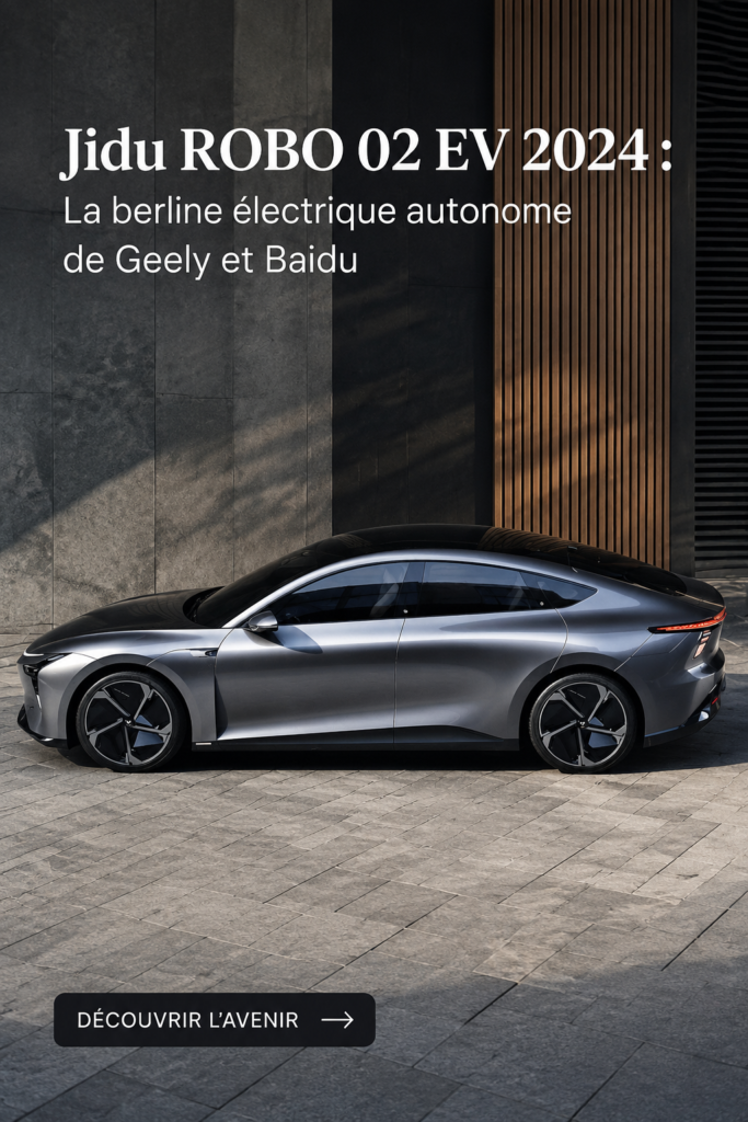 Jidu ROBO 02 EV, la berline électrique autonome de Geely et Baidu sur fond urbain.