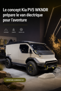 Van électrique Kia PV5 prêt pour l'aventure en pleine nature.