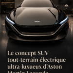 Le SUV électrique Lagonda All-Terrain d'Aston Martin sur un fond élégant.