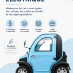 Une mini voiture électrique stationnée dans un cadre urbain, adaptée aux seniors.