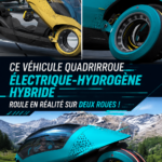 Une moto hybride futuriste à hydrogène et électrique en pleine route.