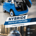 Un collage montrant des motos et voitures hybrides modernes sur une route, symbolisant l'innovation automobile.