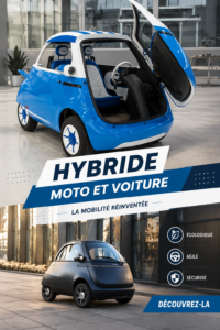 Un collage montrant des motos et voitures hybrides modernes sur une route, symbolisant l'innovation automobile.