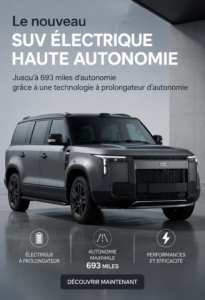 Image du SUV électrique Polestones 01 sur une route avec une nature environnante.