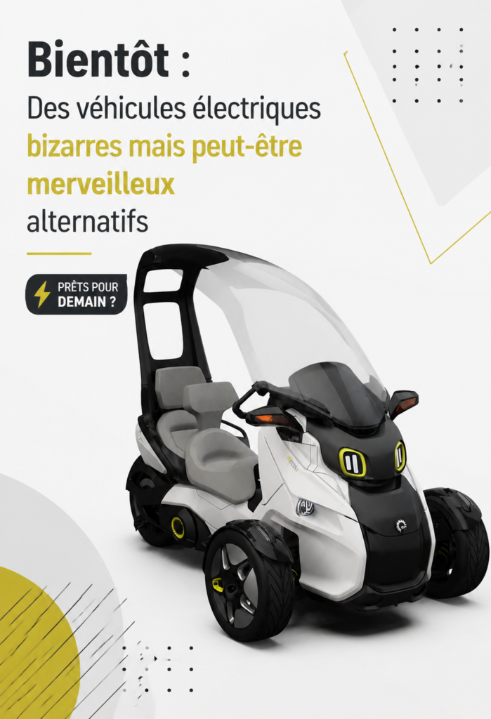Véhicules électriques alternatifs sur un parking ensoleillé, montrant leur originalité et style unique.