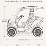 Voiture solaire moderne garée dans une rue urbaine, symbole de mobilité écologique.