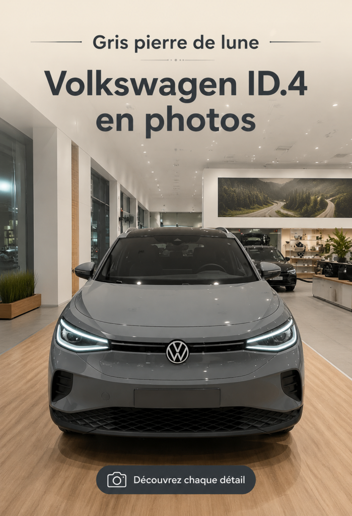 Photo d'un Volkswagen ID.4 en couleur Moonstone Grey, élégant et moderne.