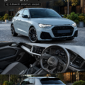 Audi A1 Sportback Black Edition garée dans un paysage urbain moderne