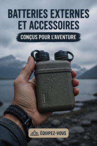 Batteries et accessoires outdoor prêts à l'emploi sur une table en plein air