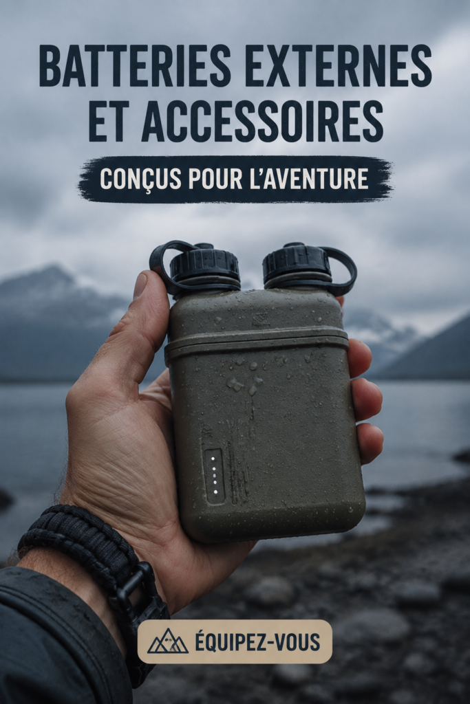 Batteries et accessoires outdoor prêts à l'emploi sur une table en plein air
