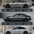 Comparatif design Audi RS7, BMW M5 et AMG E53 avec une vue d'ensemble des trois berlines sportives.