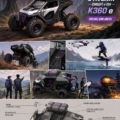 Concept K360® e-SSV sur route, illustrant son design futuriste et ses caractéristiques innovantes.